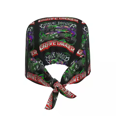 Monster Jam Grave Digger Monster Truck Scrub Hat Doctor Working Surgical Cap Unisex Adjustable Nursi