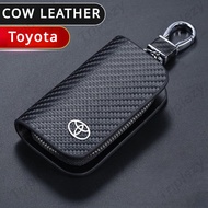 Carbon Fiber Style Leather Flip Smart Remote Car Key Fob Shell Case Cover Holder Bag Pouch Wallet Organizer For Toyota Sienta Innova Yaris Fortuner Avanza Corolla Cross Altis Rush