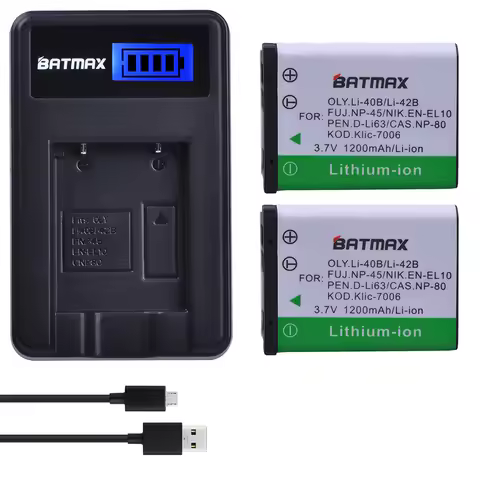 Batmax Li-40B NP-45 Bateria 1200mAh Battery+LCD Charger for Olympus Li 40B Li-42B for FUJIFILM NP-45