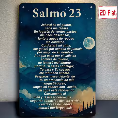 2D Flat, 2D Flat Plate, 1pc Spanish/English Psalm 23 Salmo 23 Metal Scripture Wall Decor - Bilingual
