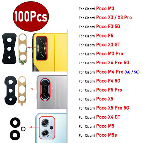 100Pcs，NEW Rear Back Camera Glass Lens With Ahesive For Xiaomi Poco X3 X4 M4 X5 F5 Pro GT M3 F3 F4 5