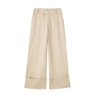 Woman beige wide leg long pants/ Women's beige wide Bottom pants