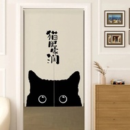 Japanese Cat Door Curtain, Izakaya-Style Linen Half-Curtain, Adorable Cartoon Blackout Divider Curta