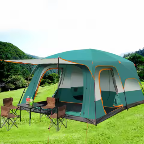 3 Sizes Tent Two-bedroom 1 Living Room Large Family Camping Tent 5-8-12 Person Leisure Camp Tent Rai