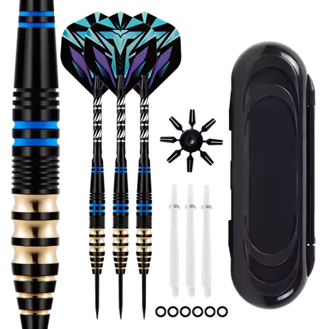 3 PCS Professional Blue Darts with Free Case 23g Steel Tip Darts Iron Copper Barrel for Indoor Game 
