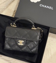 Chanel 25s mini 手柄 方胖子 荔枝牛皮 黑色 鏈條 手提包 size 11×15×7cm ～ Kelly lp 飯盒包