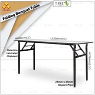 3V®️ 2'x5' Meja Lipat / Meja Makan / Foldable Banquet Table / Folding Table with Melamine Laminated Chipboard Table Top