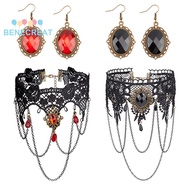 BENECREAT 1box Resin Oval Dangle Earrings and Lace Choker Necklaces Gothic Jewelry for Women Antique