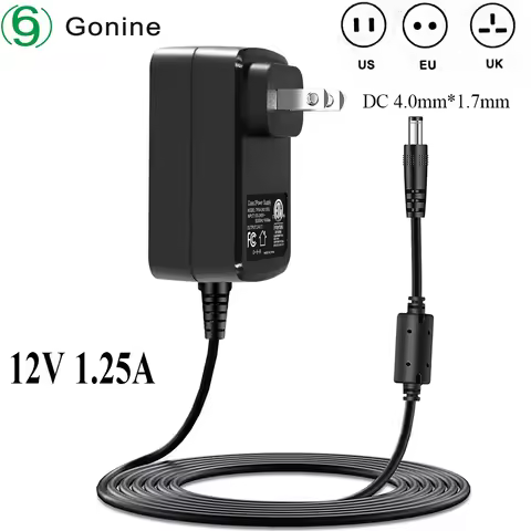15W AC Power Adapter Cord AC to DC 12V 1.25A 500mA Power Supply Adapter, Plug 4.0mm x 1.7mm for Echo