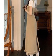 DREAM SEVEN77 "British Girl" Strap Dress Female Design Fringe Slimmer Look Sling Long Skirt
