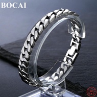 BOCAI S925 Sterling Silver Bracelets for Men Women 2023 New Fashion Simple Retro Horsewhip-chain Pure Argentum Bangle Jewelry