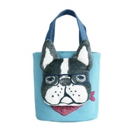 Kusuguru Japan 手提包 臉部表情鬥牛犬造型 小巧托特手提包-藍色