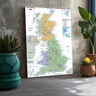 NEW Educational Poster United Kingdom Map Painting Frameless for Decoration Gift Living Room Bedroom