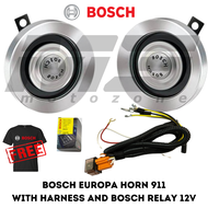 Bosch Europa Silver 12V Horn Set with Relay and Harness