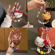 Plush Cartoon KT Cat Keychain Colorful Beaded Mobile Phone Chain Ins Sweet Bag Pendant Creative Came