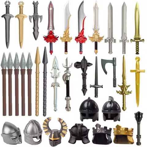 Medieval Weapons MOC Figures Building Block Teutonic Knights Templar Helmet Bow Arrow Sword Spear Kn