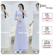 Student ao dai, white ao dai for school, puffed sleeves, made of American silk - JanStore