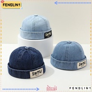 FENGLIN Baby Brimless Hat, Washed Denim Adjustable Kids Docker Caps,  Letter Embroidered Melon Cap S
