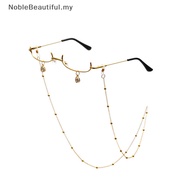 [NobleBeautiful] Vintage Glasses Metal Frame Half Without Lens Girls Chic Cosplay Party Decoration Lensless Metal Half Frame Glasses With Chain [MY]