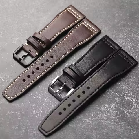 Handmade Fit Pilot's Head Cowhide Strap, 20MM 22MM 21MM Brown Black Men's Bracelet, Vintage Style Ge