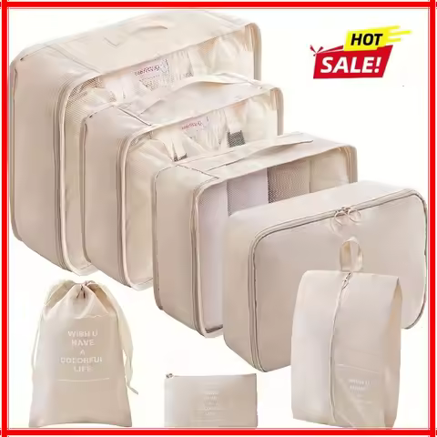7Pcs Travel Organizer Set Folding Storage Bags Wardrobe Cube Suitcase Packing Luggage for Clothes & 