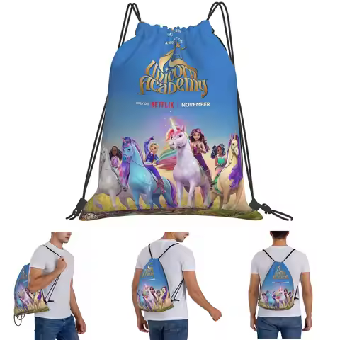Unicorn Academy Backpacks Portable Drawstring Bags Sports Bag Book Bags for Man Woman School