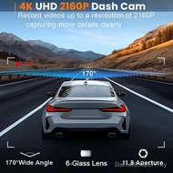 4K WIFI Ultra HD Dash Cam, 2160P Video Resolution 3.73cm IPS Display, G-Sensor, 170° Wide Angle, Nig