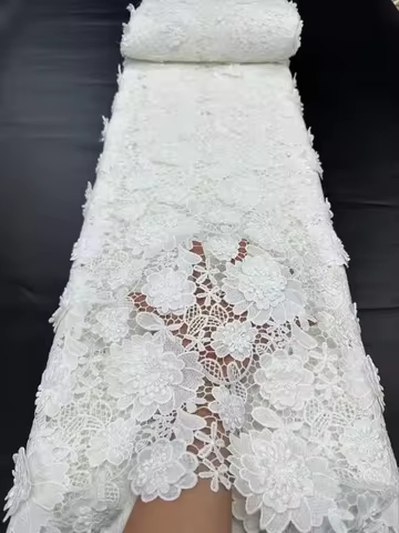 3D Embroidered Guipure Cupion Lace Skin Friendly African Cord Fabric Middle East Wedding Formal Merm
