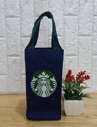 กระเป๋าผ้าสตาร์บัคสีน้ำเงิน ถุงผ้าสตาร์บัค Starbucks รุ่นหูหิ้ว มีซิป ถุงใส่แก้วเยติ แก้วกาแฟ แก้วน้ำ ถุงผ้าเอนกประสงค์ เนื้อผ้าหนา