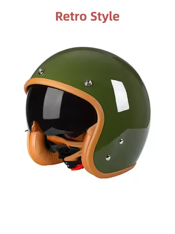 Bright Avocado Green DOT 3/4 Open Face Motorcycle Retro Motorbike Helmets Vintage Chopper Bike Scoot