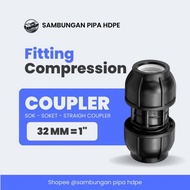 32mm HDPE Compression Coupler | 32mm HDPE Socket | Compression Fitting Socket 32mm = 1" Inch