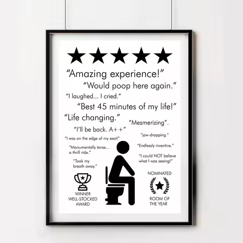 Black White Bathroom Quote Sign Print Poster Amazing Experience Would Poop Here Again Toilet Art Can