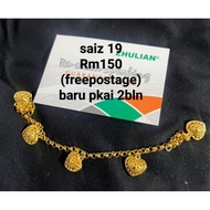 Gelang Love Gantung Kerawang Zhulian Emas Sanduran emas 916