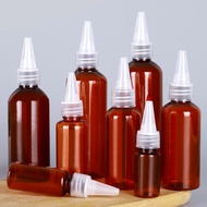 Transparent brown plastic bottles, tea-colored bottles, light-protective bottles, funnel-shaped bott
