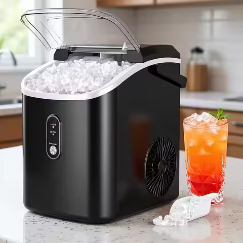 Net Ice Maker Countertop with Handle, 6 Mins, 38lbs/Day, Removable Top Cover, Self-Cleaning, Portabl