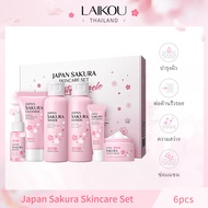 LAIKOU Japan Sakura Skincare Set Hydrating Anti-aging Brightening Repairing Skin Care 6pcs Sets
