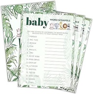 Baby Shower Games Boy, Woodland Animal Baby Word Scramble, 30 Double-Sided Fill in Game Cards & 1 An