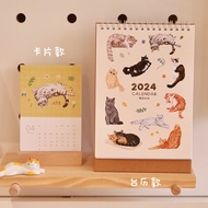 [Original] 2024 Cat Hand-Painted Illustration Calendar Card Desk Calendar Calendar/New Year Gift Christmas Gift