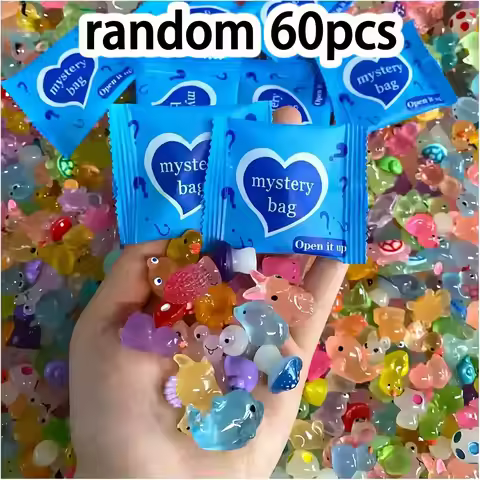 60Pcs Random Mini Resin Animals Mystery Bag, Cute Charms for DIY Craft & Micro Landscape Decor