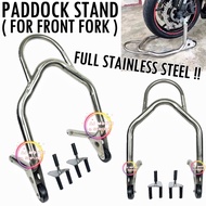 UNIVERSAL MOTORCYCLE PADDOCK STAND FRONT FORK STAINLESS STEEL WITH ROLLER TONGKAT KAKI DEPAN MOTO MO