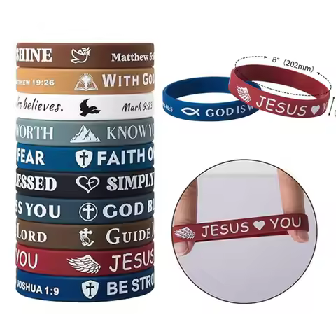 10PCS Colorful Inspirational Bible Verse Bracelets Silicone Wearable Christian Daily Bible Verse Bra