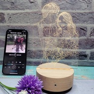 最美婚禮小物【寫實線條】原木Led夜燈藍芽喇叭 客製化夜燈