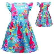 Trolls Cartoon Clothes Kids Dresses Summer Short Sleeve O Neck Dress for Girls Trolls Costumes Princ