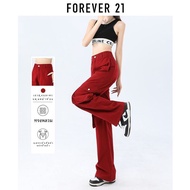 Forever 21 High เอว ชุดทํางานขากว้าง กางเกง ผู้หญิง หลวม Slim Straight ลำลอง กางเกงยีนส์ สีแดง สไตล์