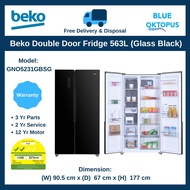 Beko 563L Double Door Fridge (Glass Black) GNO5231GBSG