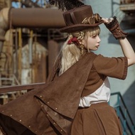 蒸汽朋克 仿麂皮絨 鉚釘連帽無袖斗篷