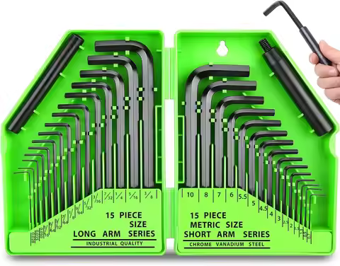 32-Piece Hex Key Allen Wrench Set, SAE & Metric (0.7mm-10mm/0.028"-3/8"), L-Shape Chrome Vanadium St