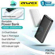 Awei P5K Pro 10000mAh Powerbank 2.4A Charging Dual USB Power Bank Awei P6K Pro 20000mAh Powerbank Aw