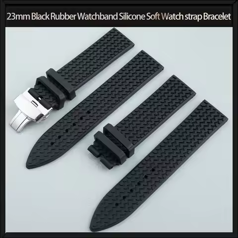 23mm Black Rubber Watchband Silicone Soft Watch strap Bracelet With Steel Buckle For Chopin Chopard