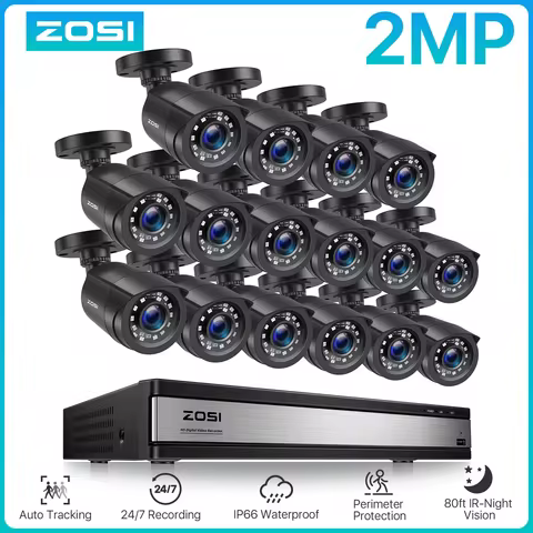 ZOSI 1080P CCTV Security Camera System 16CH H.265+ DVR Outdoor Wired Camera Smart Motion Dectection 